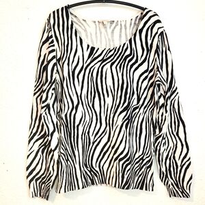 Talbots Zebra Print Lightweight Cotton Black and White‎ Sweater, Size L